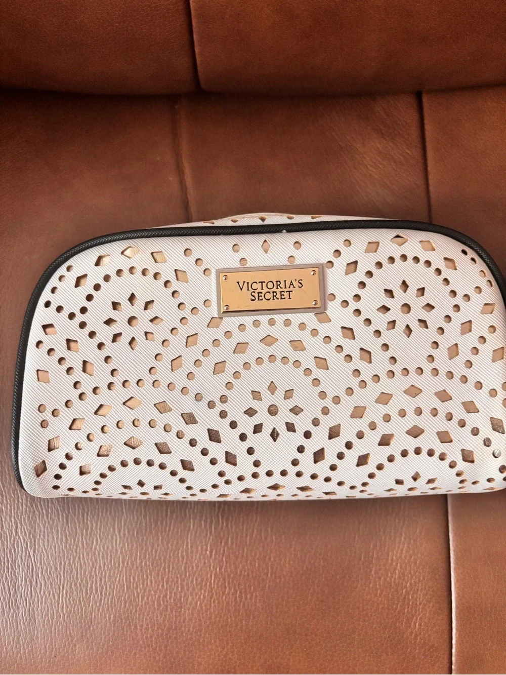 Victoria's Secret Cream Laser-Cut Cosmetic Bag Set